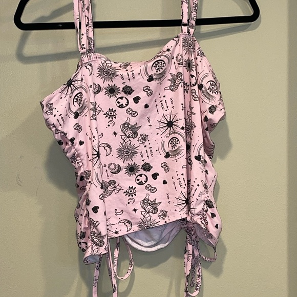 Pink Ruched Tie Front Tank Top - Picture 3 of 4